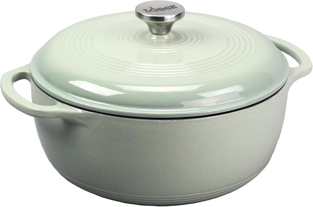 Lodge Essential Enamel Cast Iron Dutch Oven 6 Quarts - Perfect for Bread Baking, Braising, Marinating & Slow Cooking - Features Moisture-Sealing Lid & Dual Handles - Kitchen Essentials - Desert Sage