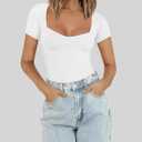 Chunpin Women's Bodysuit Long Sleeve Sexy Sweetheart Neckline Body Suits Double Lined Going Out Bodysuits, White, Small
