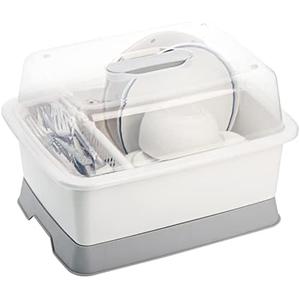 Lyellfe Plastic Dish Drying Rack, Bottle Dryer Holder with Cover Lid and Removable Drainboard, White Utensil and Cup Holder for Kitchen Counter, Dish Dryer Shelf, Medium Size