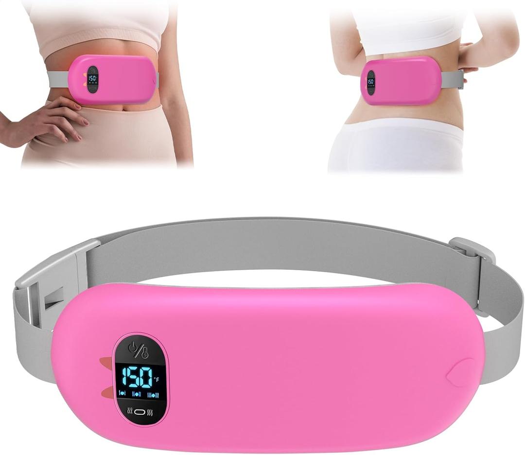 Portable Heating Pad for Cramps, Upgrade Cordless Electric Period Fast Heating Pad for Back Pain Relief Menstrual Belt 6 Heat 6 Massage Modes Gifts for Women Girls Her Girlfriend Rose Pink
