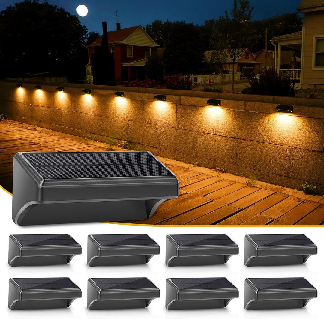 Aulanto Solar Fence Lights 8 Pack-Plus,100 Lumen Big Outdoor Solar Light IP65 Waterproof, Warm White and 10 RGB Modes,Fence Lights Otdoor Solar Lighting for Backyard,Garden,Fence,Wall,Deck,Stairs.