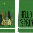 2 x Artoid Mode Green Leaves Pine Tree Hello Spring Kitchen Towels Dish Towels, 18x26 Inch Farmhouse Summer Decoration Cleaning Set of 2