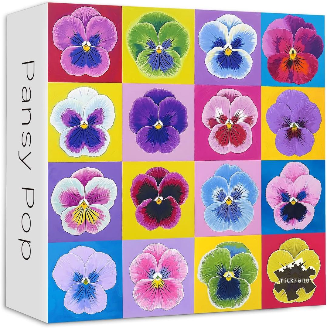 Flower Jigsaw Puzzles 1000 Pieces, PICKFORU Colorful Wildflower Pansy Puzzles for Adults, Floral Pop Art Puzzle, Challenging Plant Theme as Wall Decor