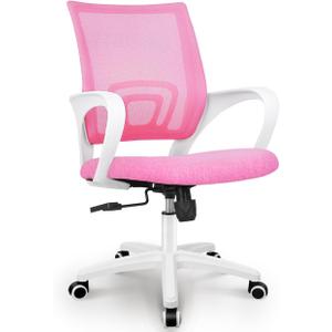 NEO CHAIR Office Desk Computer Chair Ergonomic Mesh Gaming Cushion Seat with Comfy Lumbar Mid Back Support Adjustable Height Swivel Rolling Wheels for Home Task (Pink)