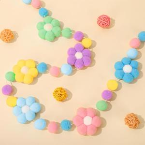 Whaline Boho Flower Felt Banner 3D Daisy Floral Pom Pom Balls Banner Pastel Flower Bunting Garland for Spring Party Supplies Silly Goose Home Hanging Decoration, No DIY Required