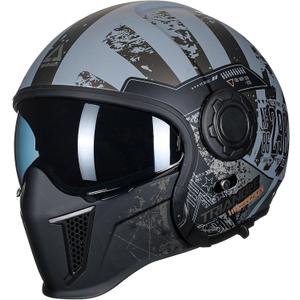 TRIANGLE Full Face Motorcycle Helmets,Off-Road Motocross Helmet for Men & Women,Dual Visor with Internal Tinted Sunshield,Open Face 3/4 Adult Racing Helmet DOT Approved(L)