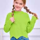 Haloumoning Girls Mock Neck Sweaters Kids Fall Fashion Long Batwing Sleeve Rib Knit Pullover Clothes 5-14 Years (Green)