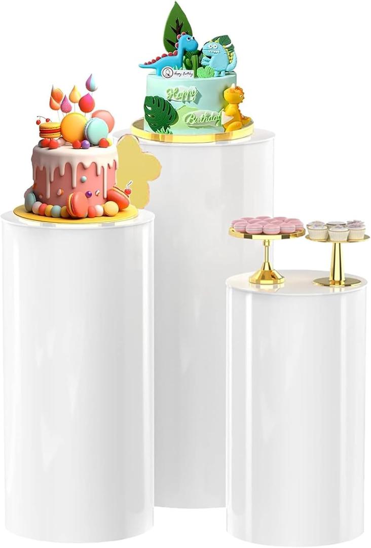Cylinder Pedestal Stand, White Cylinders for Parties Stand Display Plinth Cylinder Stands for Party Birthday Wedding Baby Shower Product Launches Business Meetings Celebration Decoration (3 PCS)