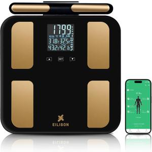 EILISON Highly Advance 2-in-1 Digital & Analog Weighing Scale for Body Weight-400lbs, 4 High Precison GX Sensor Accurate, Thick Tempered Glass, Extra Large Display (red) (8 Electrode Black)