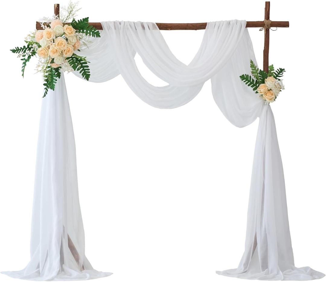 VOILYBIRD White 20 Feet Gauze Wedding Arch Draping Fabric, 2 Panels Cheesecloth Ceiling Drapes for Wedding Ceremony Party Bridal Decoration