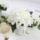 Flower Table Centerpieces - Artificial Wedding Hydrangeas Floral Arrangement with Rustic Metal Vase for Bridal Tea Party Event Decorations (White, Set of 3 Floral Arrangement)