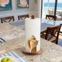 Conch Paper Towel Holder, Coastal Beach House Decor for Kitchen Bathroom Countertop, Freestanding Wooden Stand, Standard & Jumbo Rolls, Gift for Women