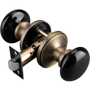 NCL Black Door Knobs, Door Knob Interior, Porcelain Round Door Levers, Antique Brass Privacy Door Handles, Door Locks for Bedroom and Bathroom