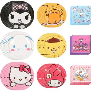 Birthday Party Supplies Cartoon Tableware Sets With 30pcs 9'' Paper Plates, 30pcs 7'' Paper Plates & 60pcs Napkins for Themed Party Decorations