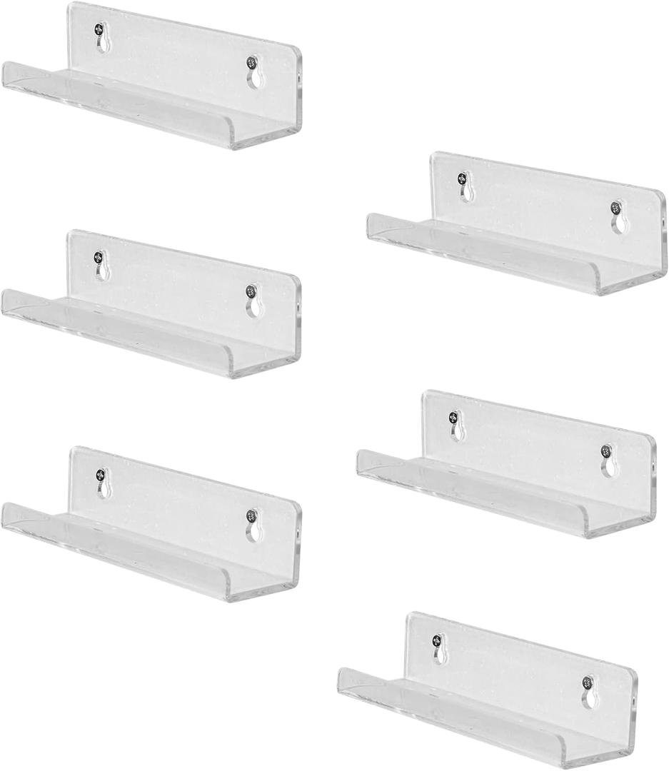 Sooyee 6 Pack 7 Inch Vinyl Shelf,Acrylic Invisible Kids Floating Bookshelf for Kids Room,Modern Picture Ledge Display Toy Storage Wall Shelf,Clear
