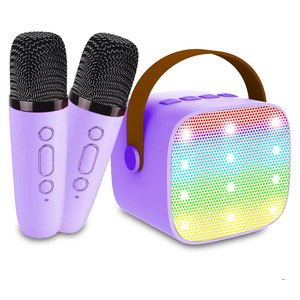 Portable Bluetooth Karaoke Speaker with 2 Wireless Microphones & LED Lights for Kids Birthday Parties