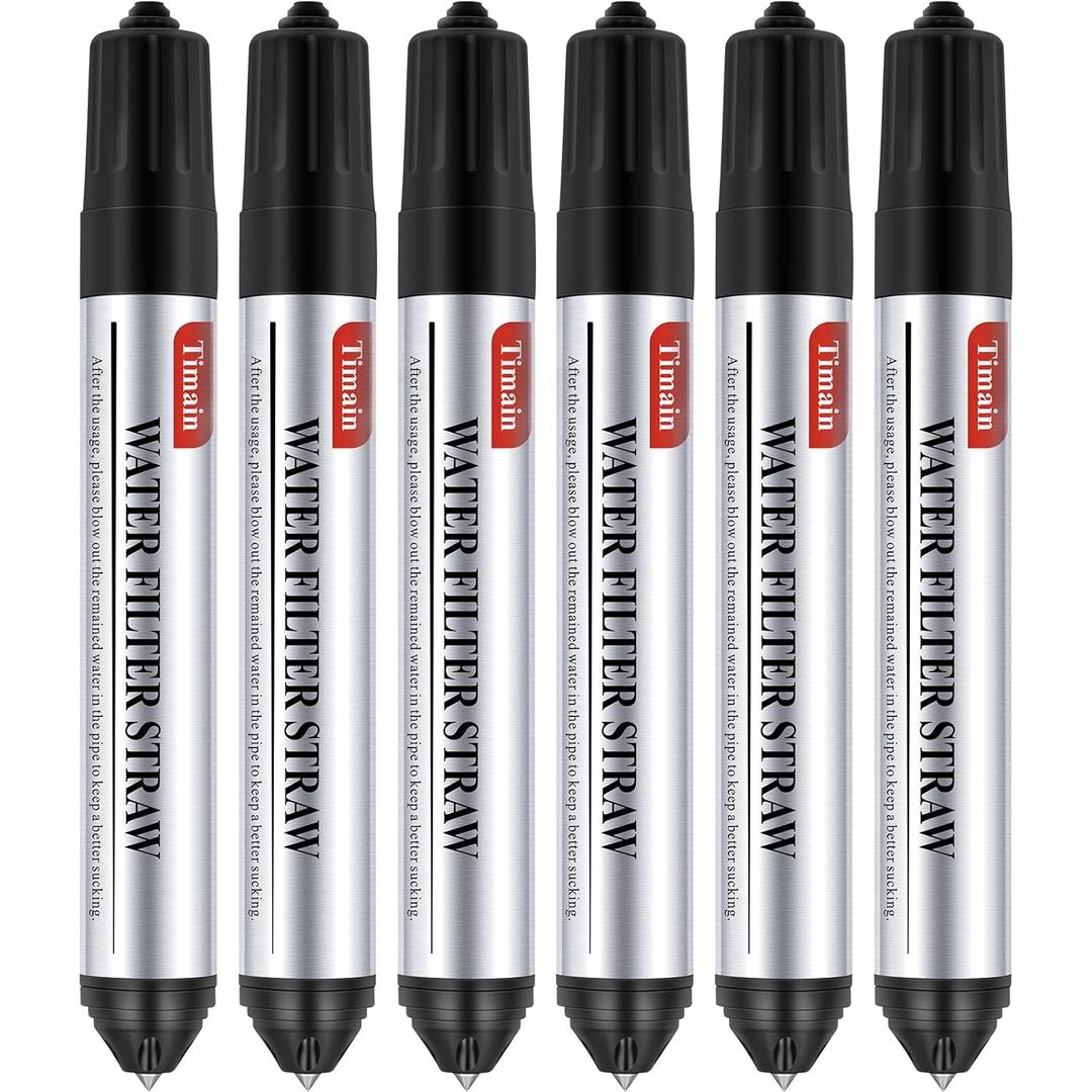 6 Pack Timain Mini Water Filter Straws,Water Purifier Survival for Emergency Preparedness,Break Glass,Travel,Camping, Hiking,Fishing,Hunting (6)