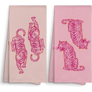 Sviojuce Trendy Preppy Pink Tiger Kitchen Towels Decorative 16x24, Hot Pink Tiger Decor Dish Towels Cloths Dishcloths Tea Towel Gifts for Women Teen Girl, Girly Dorm Bathroom Kitchen Hand Towel Decor