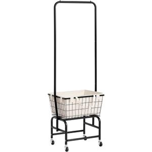 ALIMORDEN Laundry Cart with Clothes Rack, Rolling Laundry Cart with Wheels and Detachable Bags, Black