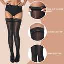 MANZI Shiny Thigh High Stockings Sexy Lace Top Stay Up Silky Sheer Stocking Shimmery Tights for Women 2 Pairs Pack (Black)