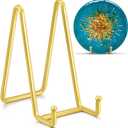6 Inch Metal Square Wire Plate Stands for Display - Gold 2 Pack Holder Stand + Picture Frame Easel for Book, Decorative Plaque, Photo, Platter