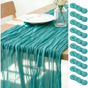 LINXTAR Teal Cheesecloth Table Runner 10 Pack 120 Inches 10Ft Gauze Summer Boho Table Runner for Wedding Tea Party Baby Shower Bridal Birthday Home Decoration