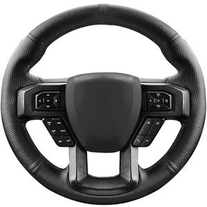 Belinous Leather Steering Wheel Cover Lace Up, Hand-Stitch on Wrap, Steering Wrap Compatible with Ford F-150 F250 King Ranch/Lariat/XL/XLT/Limited/Platinum/Police Responder 2015-2020 (Black) (Type A1)