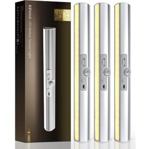 EZVALO 3 Pack Motion Sensor Closet Lights, 15inch Rechargeable Under Cabinet Lights with Rotatable Sensor, Glare-Free, 3 Color Temps & Dimmable, Magnetic Night Light for Pantry, Stairs