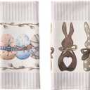 2Pcs 18 x 26 Inch Easter Home Decor Stripe Rabbit Bunny Eggs Easter Kitchen Towels Dish Towels for Spring Easter Summer Seasonal Holiday