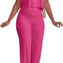 HBQ Women's Summer 2 Piece Outfits Casual Tracksuit Short Sleeve Button Down Crop Top Wide Leg Long Pant Lounge Sets (XX-Large)