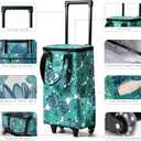 Foldable Rolling Shopping Bag, Portable Collapsible Grocery Cart with Wheels,Portable Foldable Shopping Trolley Pull Handle, Ideal Gift for Women & Seniors (Blue Floral, L)