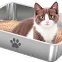 Stainless Steel Cat Litter Box,Metal Kitten Litter Pan, High Side Cats Toilet Indoor Litter Tray Pet Toilet Supplies for Cats, Kitty,Rabbits, Easy Clean, Non Stick Litter Box, No Smell