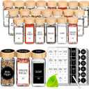 Churboro 24 Spice Jars with Labels & Bamboo Lids - 4 Oz Glass Containers with Shaker Lids, 547 Spice Labels of 3 Different Types Seasoning Jars for Spice Rack, Cabinet, or Drawer
