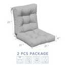 LVTXIII Outdoor Tufted Low Back Cushions, Solid Fluffy Seat and Back Chair Cushion with Ties, Patio Replacement Rocking Chair Cushion for Outdoor Furniture Use, 21 W x 21D, 2 Pack, Strip Grey