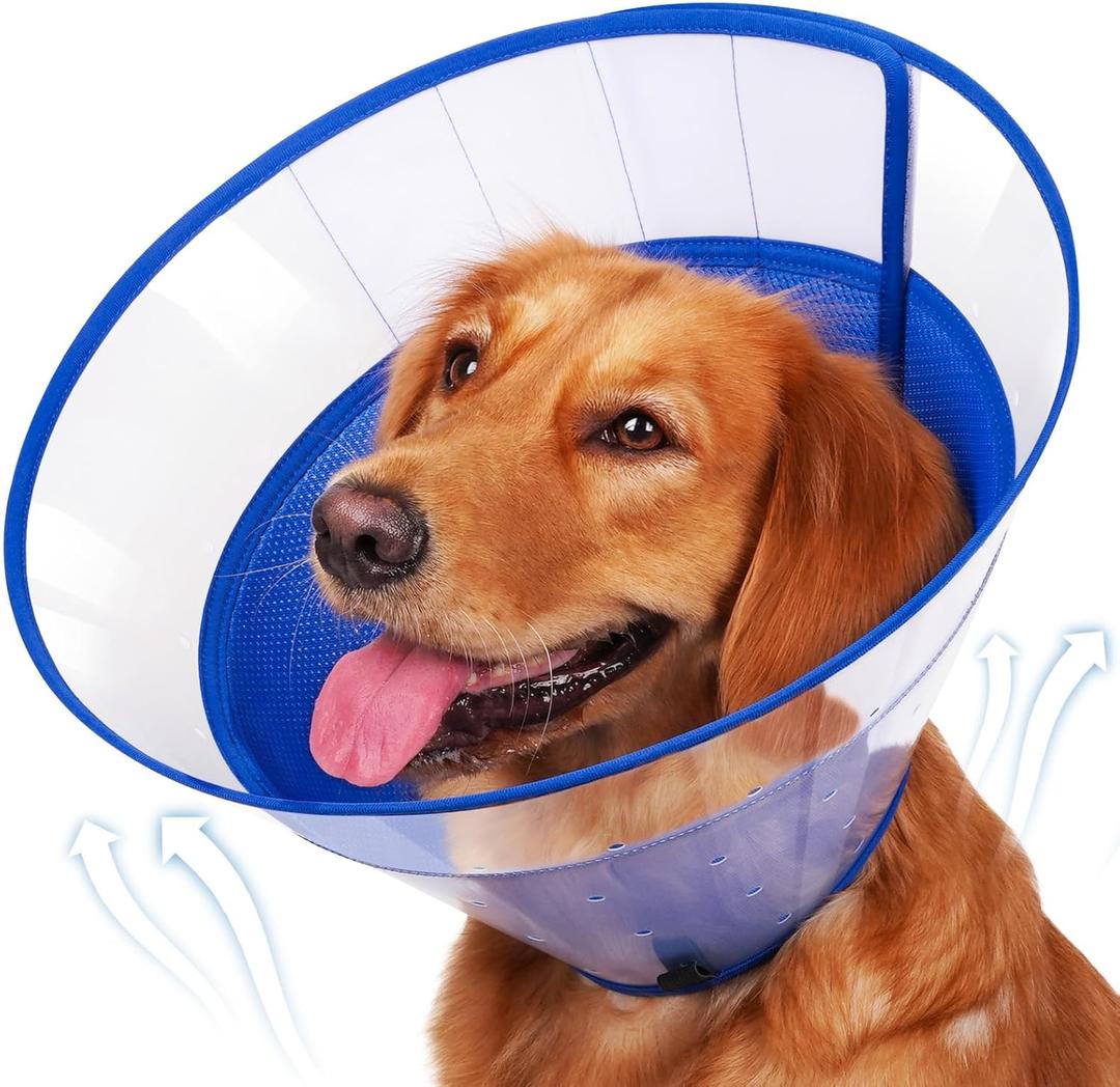 BARKLESS Soft Dog Cone, Soft Cone for Dogs to Stop Licking Biting Wounds, Breathable Surgical E Collar for After Surgery, Adjustable Elizabethan Collar for Neuter Incision Care (S (Neck: 9.75-11.75"))