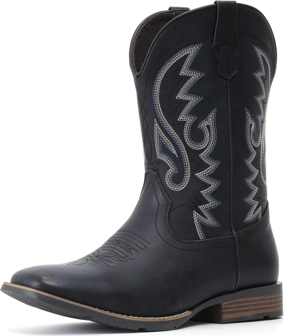 IUV Cowboy Boots For Men Suede Square Toe Western Boots Pull On Classic Embroidered Boot, Size 9.5