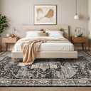 Washable 10x14 Area Rug - Soft Area Rugs for Living Room Stain Resistant Carpet Vintage Lightweight Rugs for Bedroom with Non Slip Backing Indoor Ultra-Thin Rugs Home Decor 10x14 Black