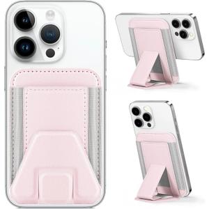 Miroddi for Magsafe Wallet Stand, Magnetic Phone Wallet for iPhone 16/15/14/13/12 Series, Leather Magnetic Cards Holder, Fits 5 Cards, RFID Blocking, Slim, Pink