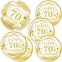 40PCS 70TH ANNIVERSARY BIRTHDAY PARTY SUPPLIES, INCLUDE 20 DESSERT PLATES, 20 NAPKINS, USED FOR WHITE GOLD ANNIVERSARY BIRTHDAY PARTY DECORATION