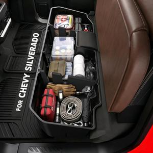 Under Seat Storage Box: Fit for 2019-2026 Chevy Silverado 1500/GMC Sierra 1500, 2020-2026 Silverado/Sierra 2500HD/3500HD | Double & Crew Cab Rear Underseat Organizer Box