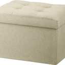 LINMAGCO Ottoman Storage Ottoman with Storage Small Foot Rest Stool Under Desk Stool Short Folding Footrest Linen Cloth Beigh 16X12X12IN