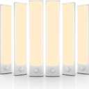 6 Pack Under Cabinet Lighting Wireless, 32 LED Rechargeable Battery Motion Sensor Light Indoor, Stick On Magnetic Closet Lights, Under Counter Lights for Kitchen, Stairs, Warm 8 in
