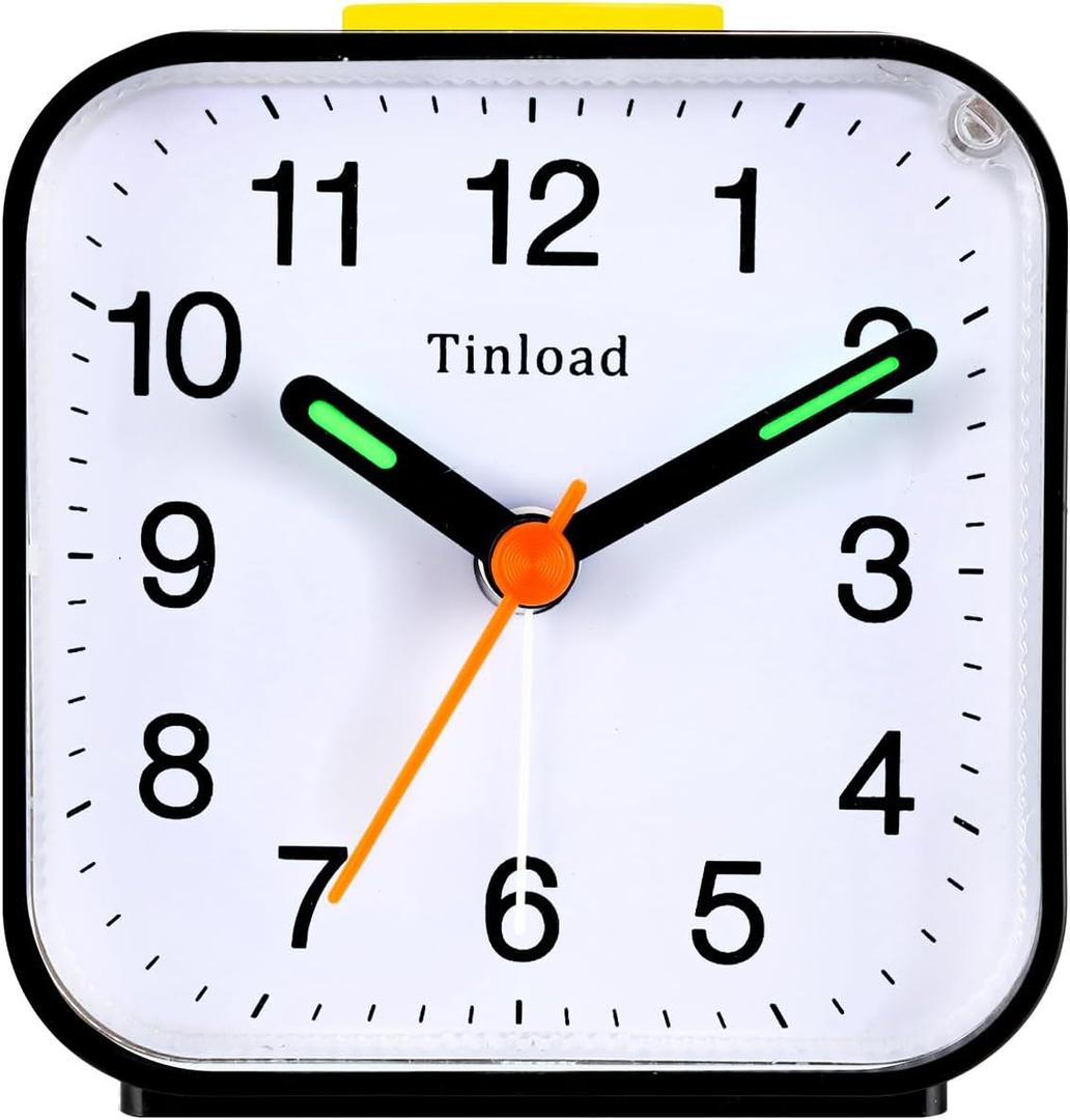 Small Battery Analog Alarm Clock Silent Non Ticking, Ascending Beep Sounds, Snooze,Light Functions