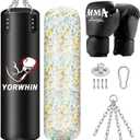 Filled Punching Bag for Adults, 4FT PU Leather Hanging Boxing Bag with 11lb Sponge Filler & 12OZ Boxing Gloves, Heavy Kicking Bag Boxing Equipment for MMA Training Karate Kickboxing