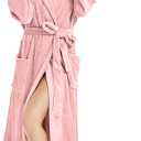 HEARTNICE Womens Hooded Fleece Robe, Soft Bathrobe for Womens, Cute Long House Coat (Large-X-Large, Bean Pink)