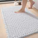 DEXI Bathroom Rugs 24x36, Non Slip Washable Bath Mat, Luxury Chenille Super Absorbent Thick Bathmats for Shower Floor, Plush Fluffy Shaggy Carpet for Tub, White