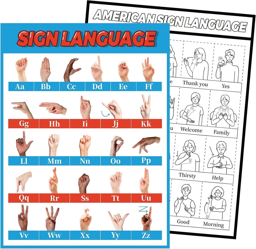 American Sign Language Poster 16.5 x 22 Inch Asl Alphabet & Basic Signs Chart for Classroom Homeschool Teacher Supplies Educational Decor(Regular)