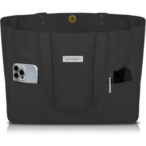 HOMESPON Large Canvas Tote Bag for Women Everything Bag with Pockets and Laptop Sleeve (Black)