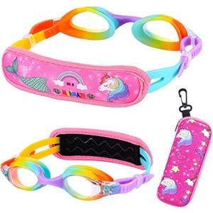 Kids Swim Goggles Age 2-6, Toddler Goggles No Hair Pull,Child Goggles Padded HeadBand (1pk Kids -Unicorn)