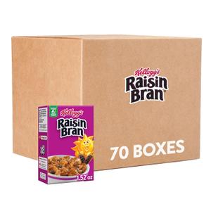 Kellogg's Raisin Bran Breakfast Cereal, Fiber Cereal, Made with Real Fruit, Original (70 boxes) (1.52 Ounce (Pack of 70)), Best By: AUG 13 2025